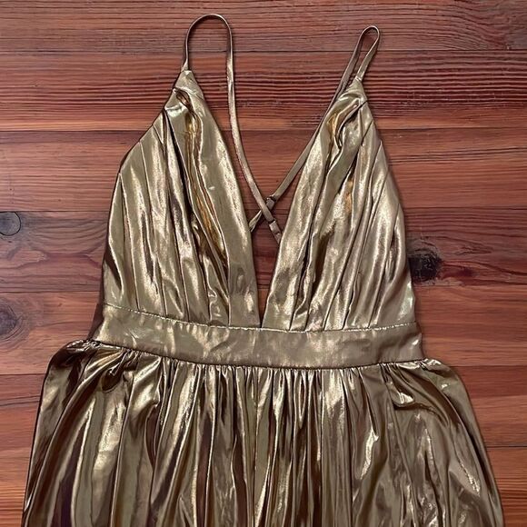 Fate Metallic Gold Cocktail Party Dress Womens Size Small NEW Glam - Picture 11 of 14